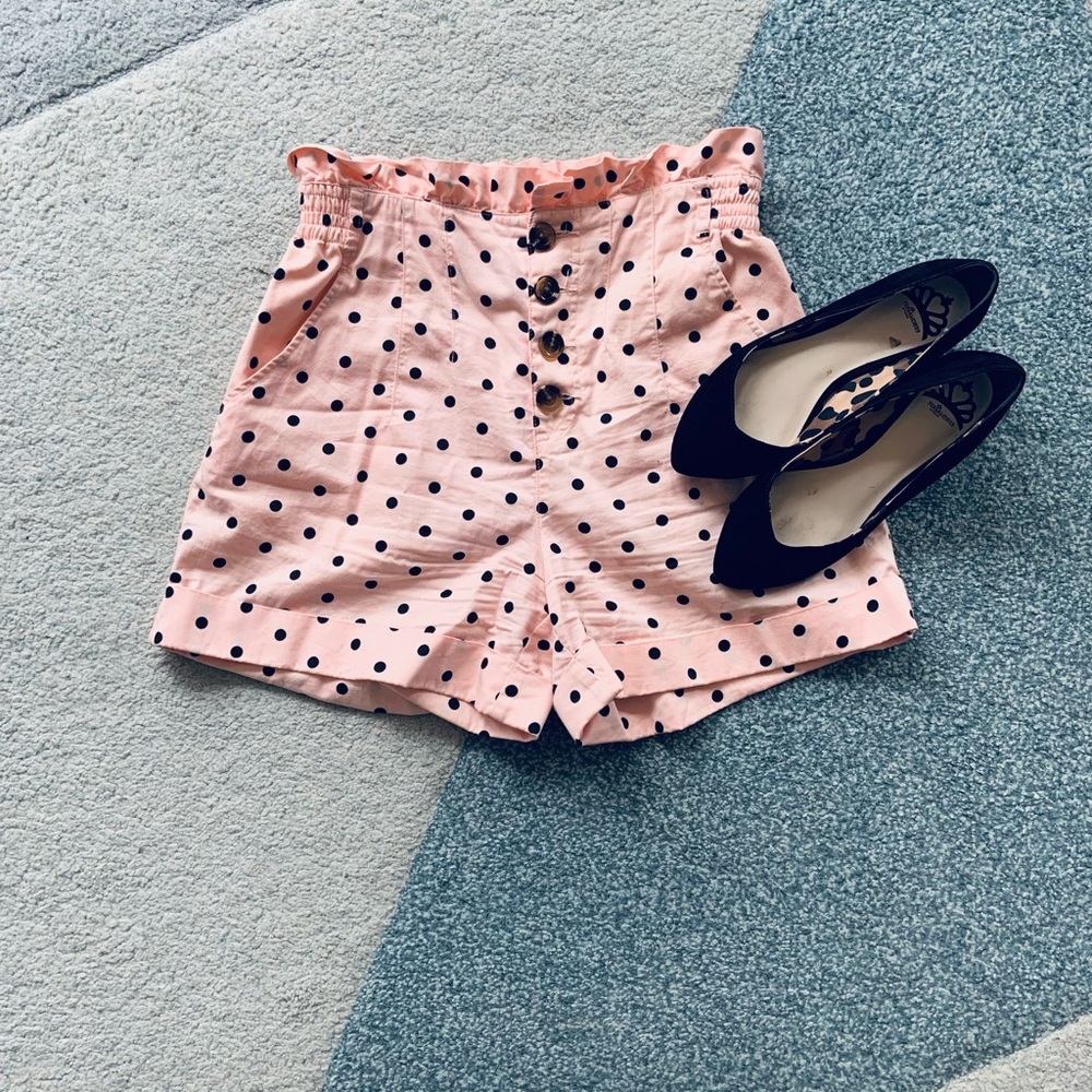 Who What Wear Pink and Black Polka Dot Shorts